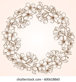 Spring wreath with cherry blossoms vector illustration