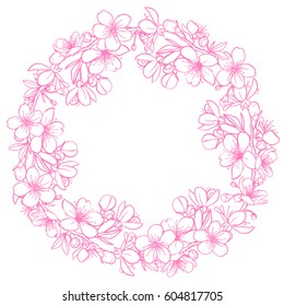 Spring wreath with cherry blossoms vector illustration