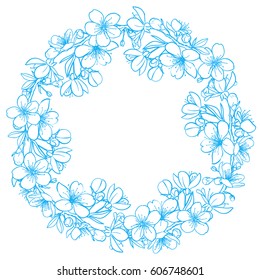 Spring wreath with cherry blossoms vector illustration