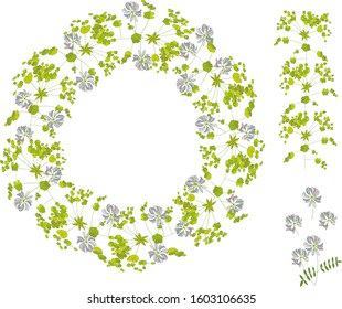 Spring wreath of delicate wildflowers. Vector