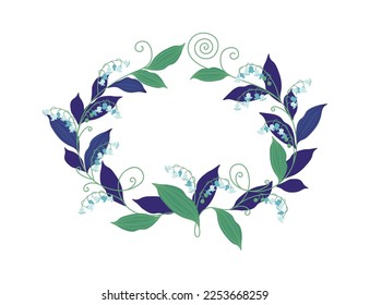 Icono de la corona de primavera Lilies del valle y hojas marco. Ilustración del vector