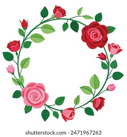 Spring Wreath with floral compositions and word spring. Postcard with flowers, foliage and herbs. Floral botanical frame in rustic style, vector illustration