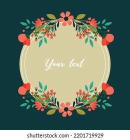 Spring wreath frame flowers. Frame circle flower. Wedding or invitation flower concept