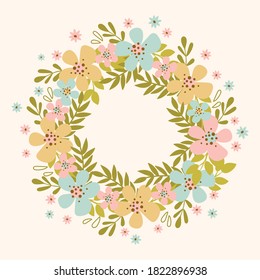 Ilustración del vector de dibujos animados de marco de vacaciones de flor floral de diseño plano de la mano de la luz de la PRIMAVERA para impresión