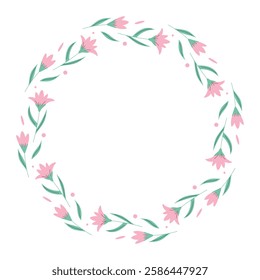 Spring wreath with pink flowers. Decorative element for cards, invitations, sale, scrapbooking. Vector illustration.