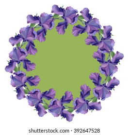 Spring Wreath. Purple Iris vector illustration. Floral Frame. Circle border.