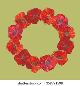 Spring Wreath. Rep Poppies vector illustration. Floral Frame.