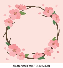 Plantilla de corona de primavera. florecimiento del cerezo. ilustración vectorial.