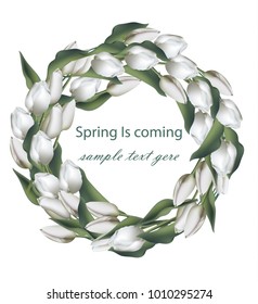 Spring wreath with white tulip flowers Vector realistic