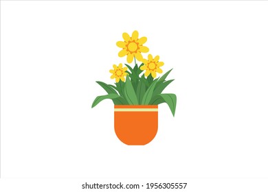 Spring Yellow Flower Pot Vector Icon