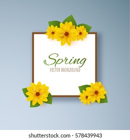 Spring yellow flowers with green leaves vector background. EPS10