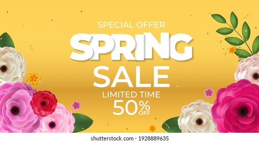 Spring Yellow Sale Background Poster Natural Flowers Template. Vector Illustration EPS10