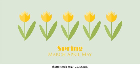 Spring yellow tulips flat vector illustration