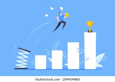 Espectáculo de diseño vectorial de alta salta para hombres de negocios de primavera. La persona de negocios salta por encima de la escalera de carrera. El crecimiento del éxito, la oportunidad de motivación, impulsan el concepto de carrera.