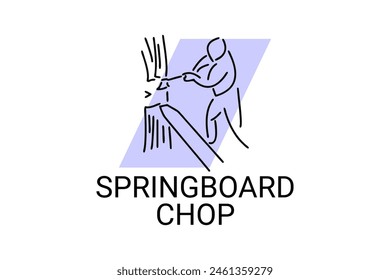 Springboard chop vector line icon. lumberjack sport. athlete chopping logs pictogram illustration.