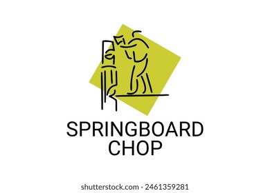 Springboard chop vector line icon. lumberjack sport. athlete chopping logs pictogram illustration.