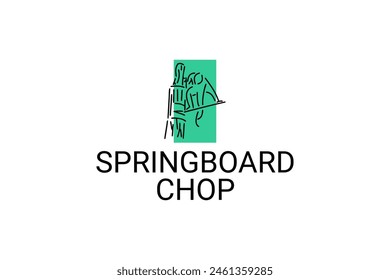 Springboard chop vector line icon. lumberjack sport. athlete chopping logs pictogram illustration.