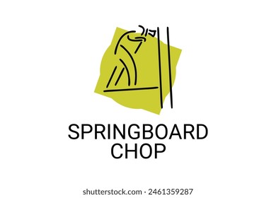 Springboard chop vector line icon. lumberjack sport. athlete chopping logs pictogram illustration.