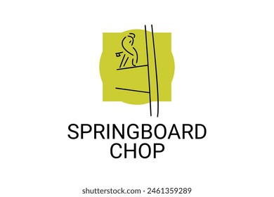 Springboard chop vector line icon. lumberjack sport. athlete chopping logs pictogram illustration.