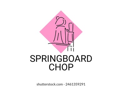 Springboard chop vector line icon. lumberjack sport. athlete chopping logs pictogram illustration.