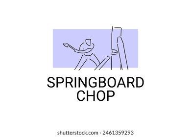 Springboard chop vector line icon. lumberjack sport. athlete chopping logs pictogram illustration.