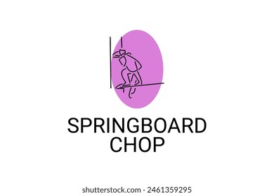 Springboard chop vector line icon. lumberjack sport. athlete chopping logs pictogram illustration.