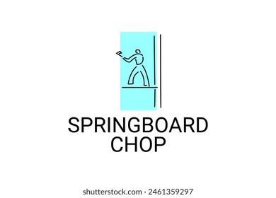 Springboard chop vector line icon. lumberjack sport. athlete chopping logs pictogram illustration.