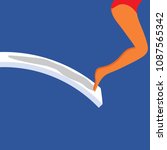 A springboard and the legs of a diving woman are featured in a minimalist sports and recreation illustration.