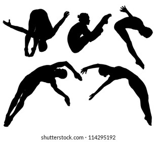 Springboard Platform Diving Silhouette on white background