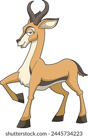 Springbok Animal Cartoon Character. Vector Hand Drawn Illustration Isolated On Transparent Background