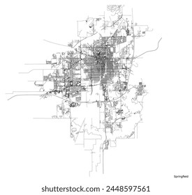 Springfield city map with roads and streets, United States. Vector outline illustration.