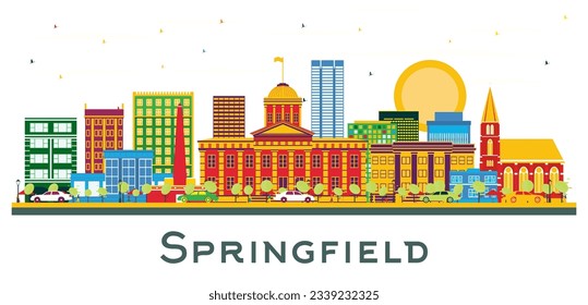 Springfield city Skyline with Color Buildings isolated on white. Vector Illustration. Business Travel and Tourism Concept. Springfield cityscape with landmarks.