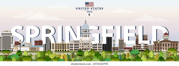 Springfield city skyline colorful vector illustration. Travel poster