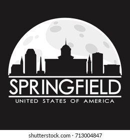 Springfield Full Moon Night Skyline Silhouette Design City Vector Art background Illustration.