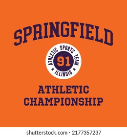 Springfield, Illinois design for t-shirt. Athletic tee shirt print. Typography graphics for sportswear and apparel. Vector illustration.