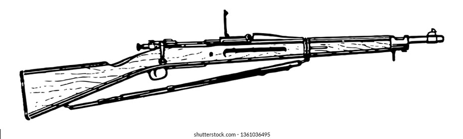 Springfield M1903 Rifle Was Officially Replaced As The Standard Infantry Rifle By The Faster Firing, Vintage Line Drawing Or Engraving Illustration.