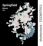 Springfield map, capital city of the USA state of Illinois. Municipal administrative area map with buildings, rivers and roads, parks and railways. Vector illustration.