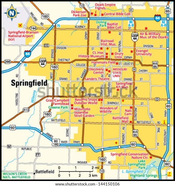 Springfield Mo City Limits Map Springfield Missouri Area Map Stock Vector (Royalty Free) 144150106 |  Shutterstock