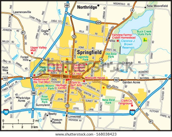 map of springfield ohio Springfield Ohio Area Map Stock Vector Royalty Free 168038423 map of springfield ohio