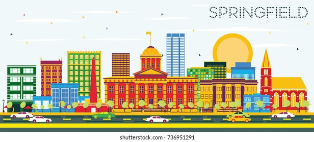 Springfield Skyline with Color Buildings and Blue Sky. Vector Illustration. Business Travel and Tourism Concept . Image for Presentation Banner Placard and Web Site.