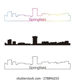 Springfield skyline linear style with rainbow in editable vector file