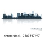 Springfield skyline silhouette with reflection. Landscape Springfield, Ilinois. Vector illustration.