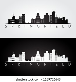 Springfield, USA skyline and landmarks silhouette, black and white design, vector illustration.