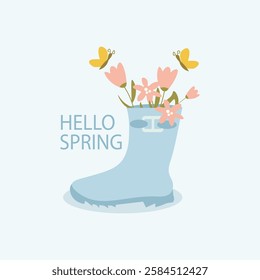Springflower with rain boot background 