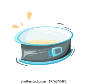 Springform cake tin. Stylized kitchen utensil. Cartoon flat illustration of baking dish. Color isolated vector element on white background