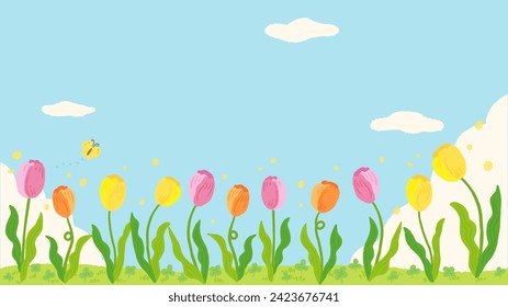 Spring-inspired tulip background frame, stylish hand-drawn illustration