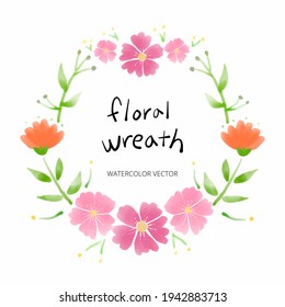 Spring-like wreath drawn in watercolors. Save the date. Floral frame vector set