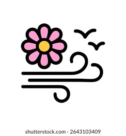 Veren ontwaken bloemenvogels en wind. Illustratie pictogramsymbool