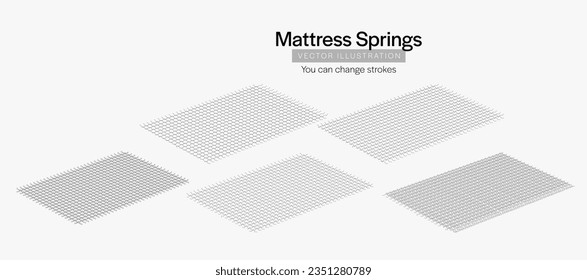 Springs, Fineness, thickness. Hooke's law, spring. Fine wire spring, thick wire spring Flexible metal spiral springs. Flexion of three springs by thickness White background. Physical education, Vector