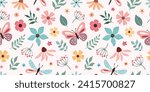 Spring-summer pattern with butterflies and flowers
